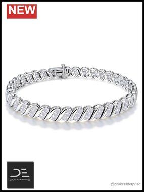 Moissanite Tennis Bracelet 1/4 CTW D Color VVS1 Bezel Set Platinum Plated Silver